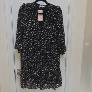 Black Ruffled Midi Dress with Relaxed Fit